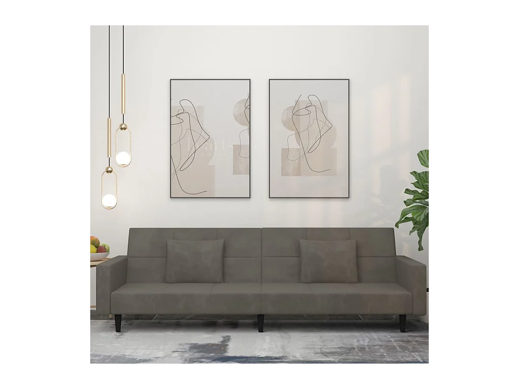 2-zits slaapbank met twee kussens, donkergrijs fluweel