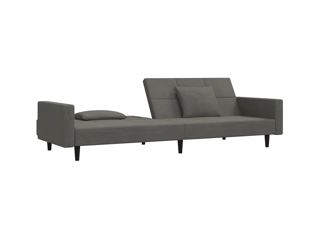 2-zits slaapbank met twee kussens, donkergrijs fluweel