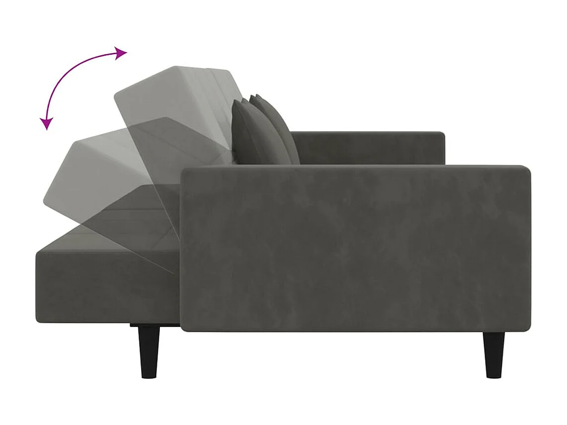 Sofá cama de 2 plazas con dos almohadas en terciopelo gris oscuro