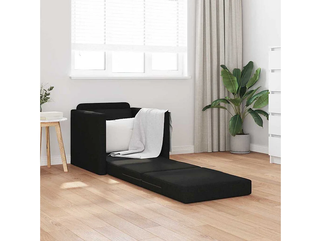 Canapé-lit avec coussin Noir 74 x 77 x 81 cm tissu