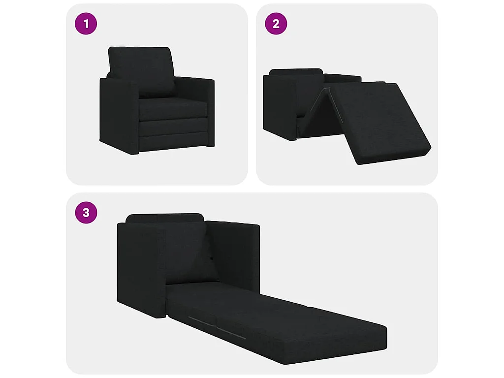 Canapé-lit avec coussin Noir 74 x 77 x 81 cm tissu