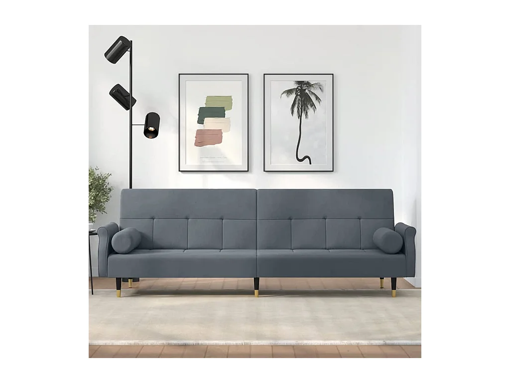 Divano letto con cuscini in velluto grigio scuro