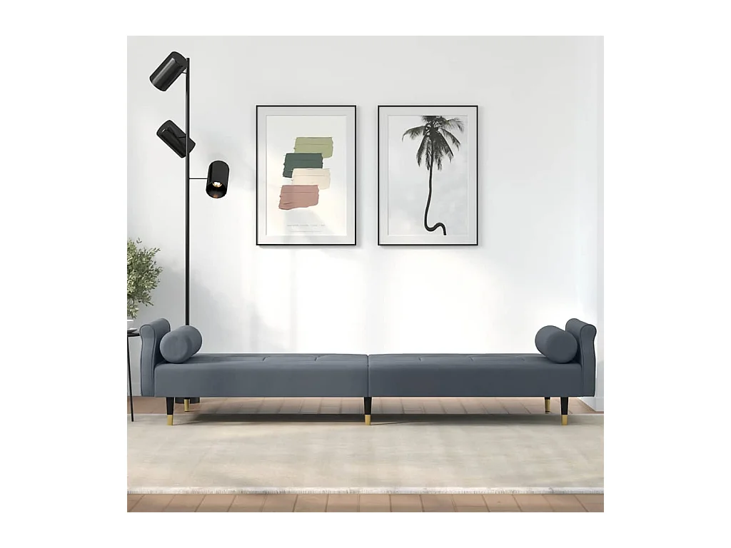 Divano letto con cuscini in velluto grigio scuro