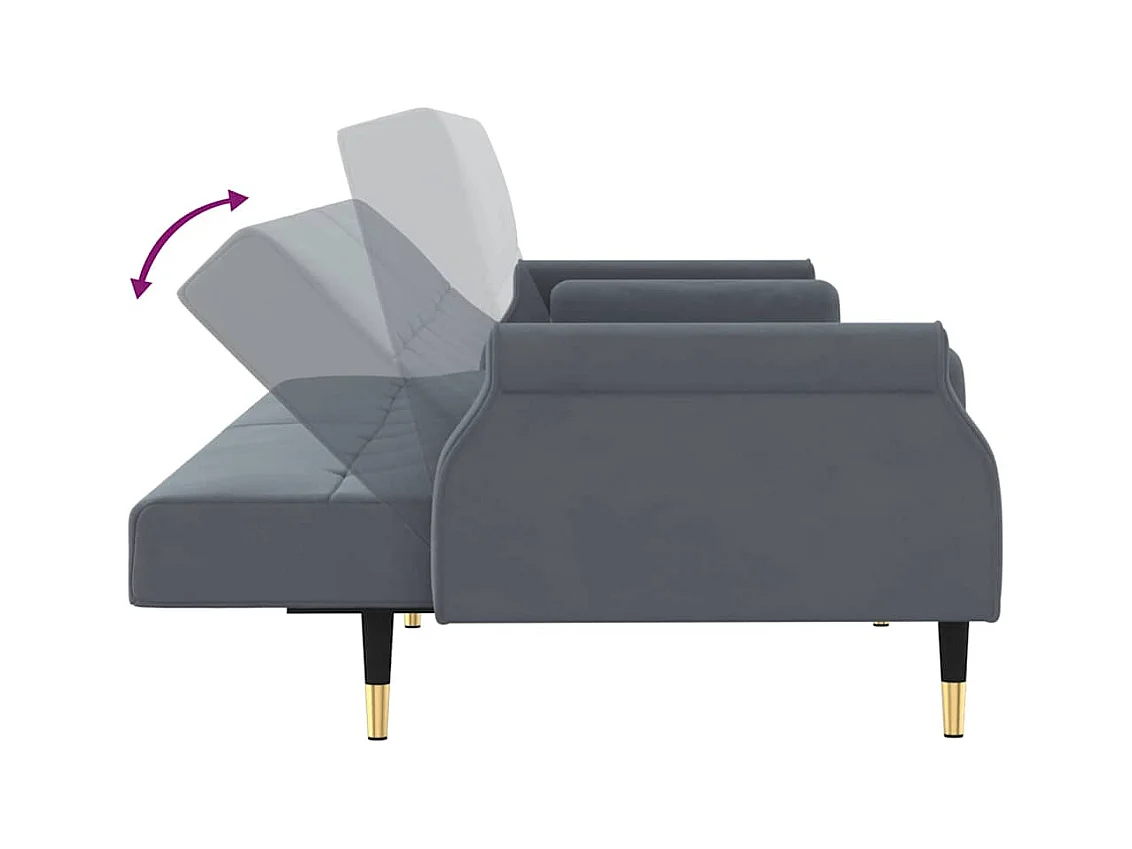Divano letto con cuscini in velluto grigio scuro