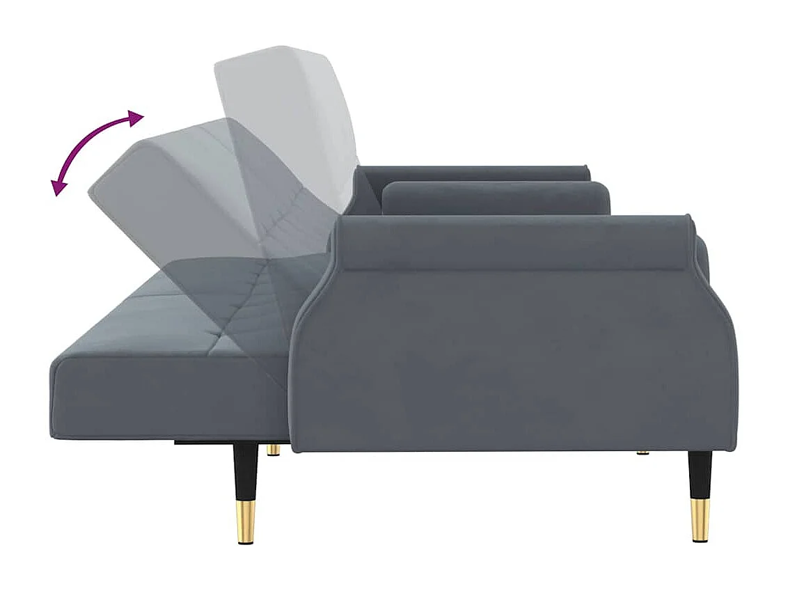 Slaapbank met donkergrijze fluwelen kussens