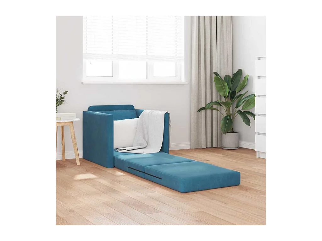 Divano letto con cuscino Blu 74 x 77 x 81 cm Velluto