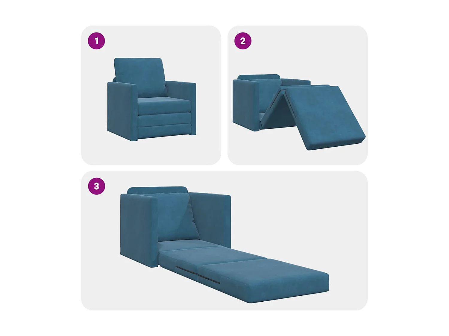 Divano letto con cuscino Blu 74 x 77 x 81 cm Velluto