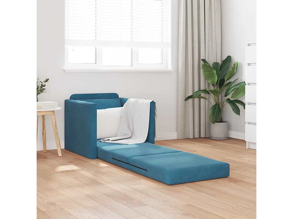 Divano letto con cuscino Blu 74 x 77 x 81 cm Velluto