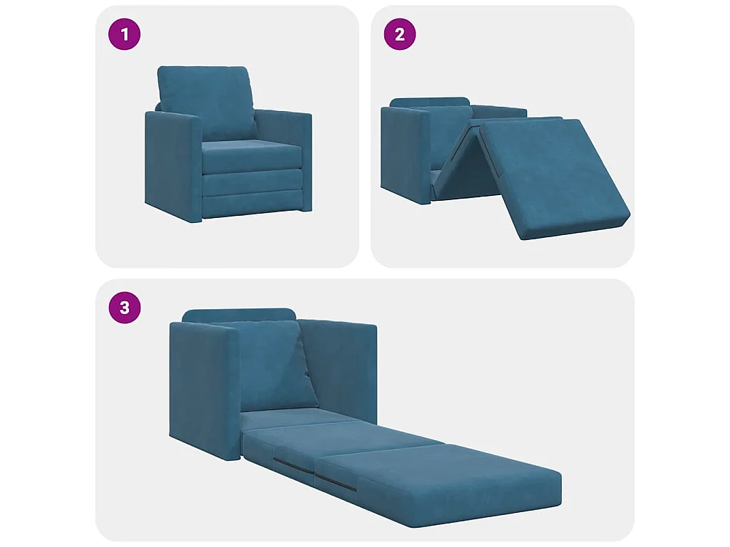 Canapé-lit avec coussin Bleu 74 x 77 x 81 cm Velours