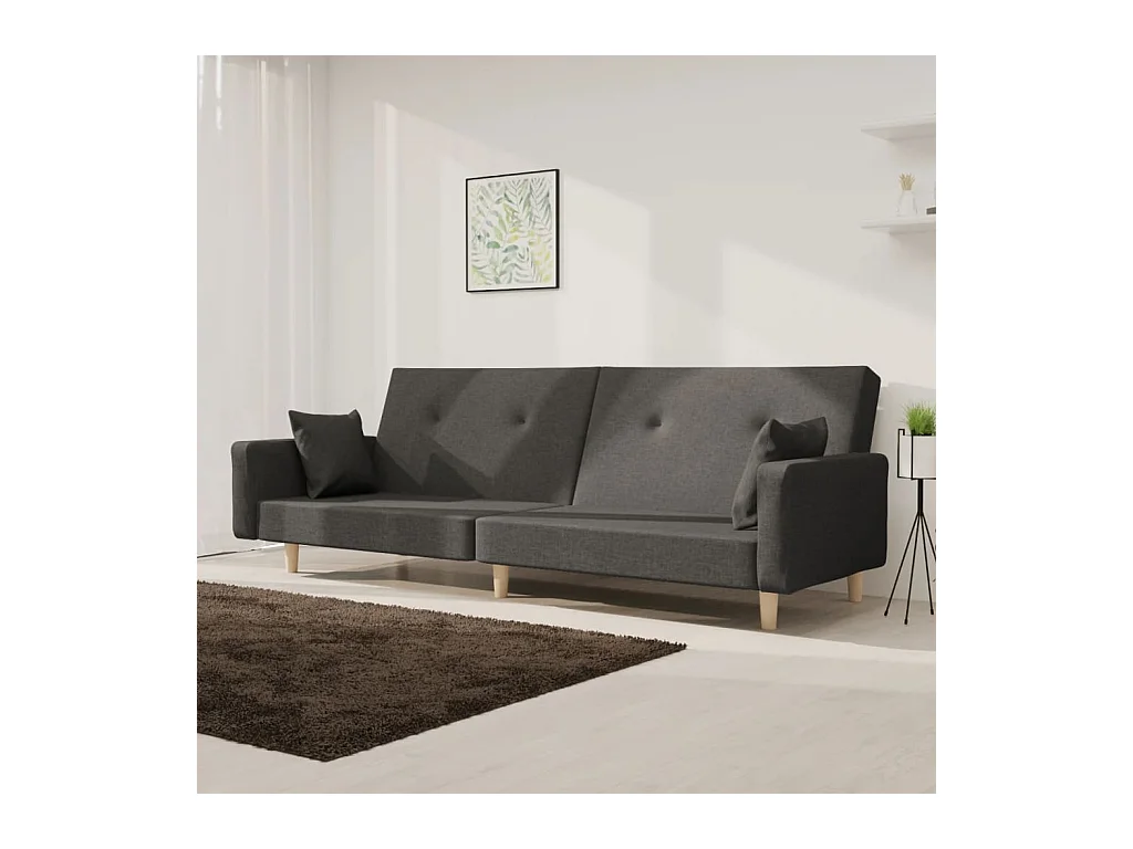 2-zits slaapbank met twee kussens, donkergrijze stof