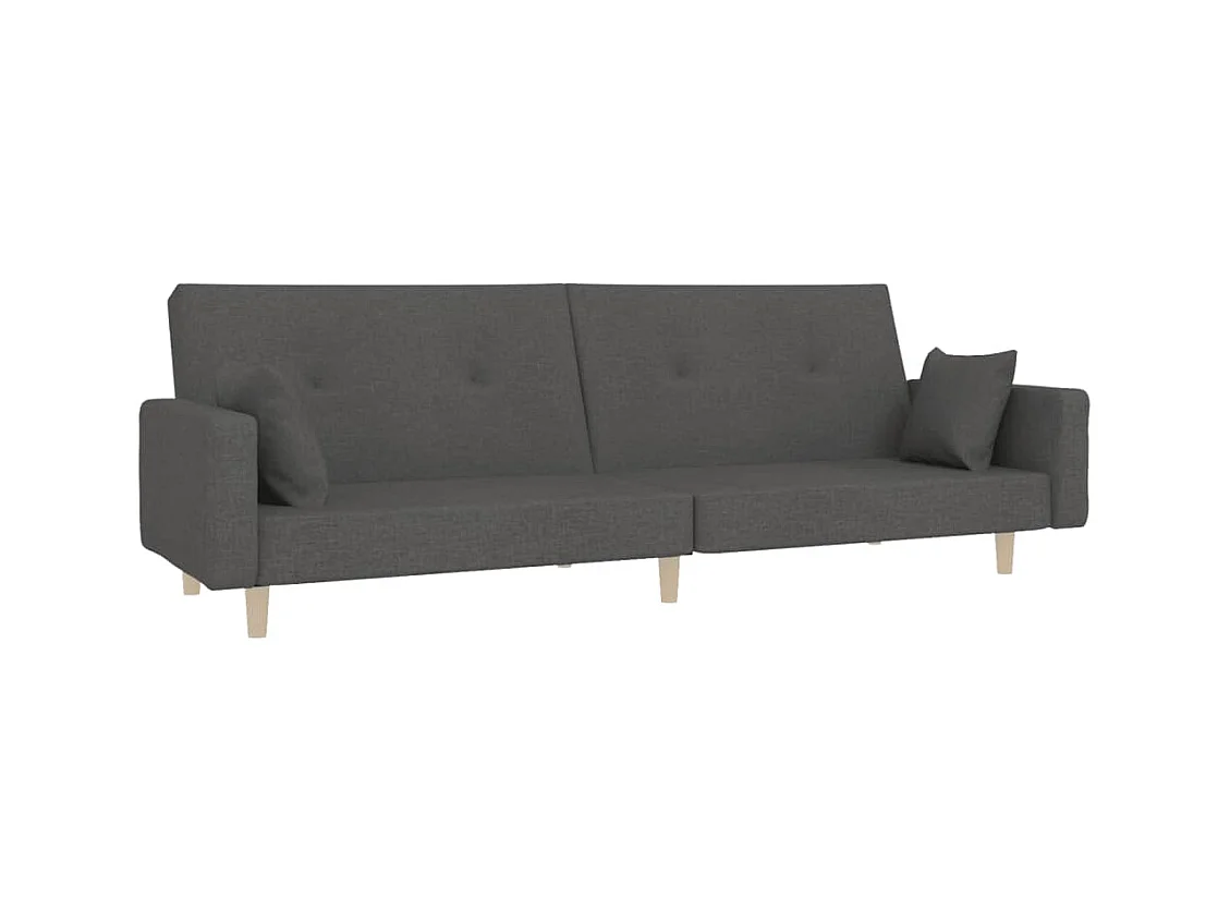 2-zits slaapbank met twee kussens, donkergrijze stof