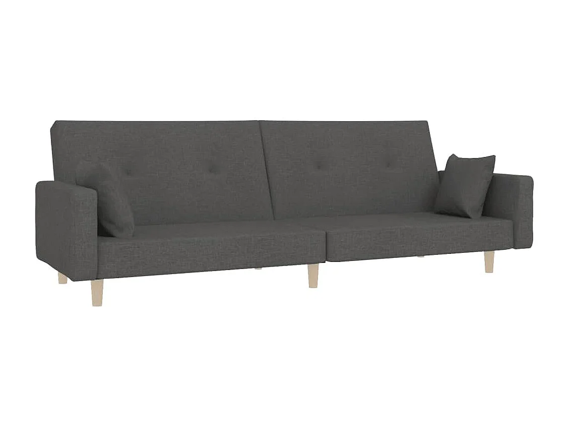 Sofá cama de 2 plazas con dos almohadas en tela gris oscuro