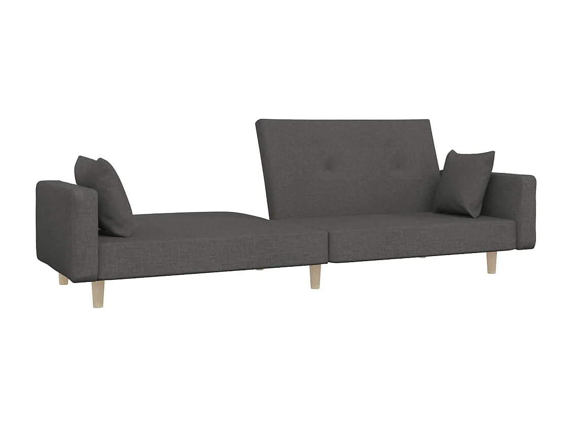 Sofá cama de 2 plazas con dos almohadas en tela gris oscuro