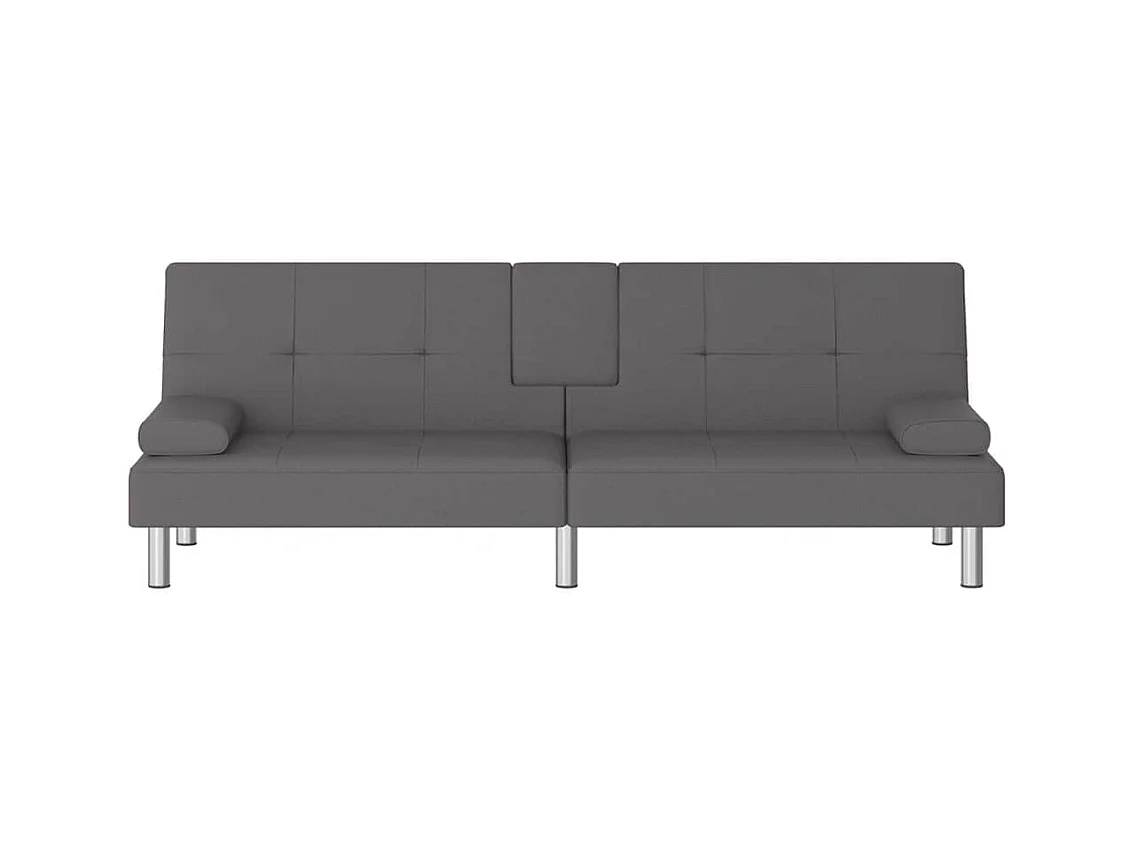 Sofá cama de piel sintética gris con portavasos