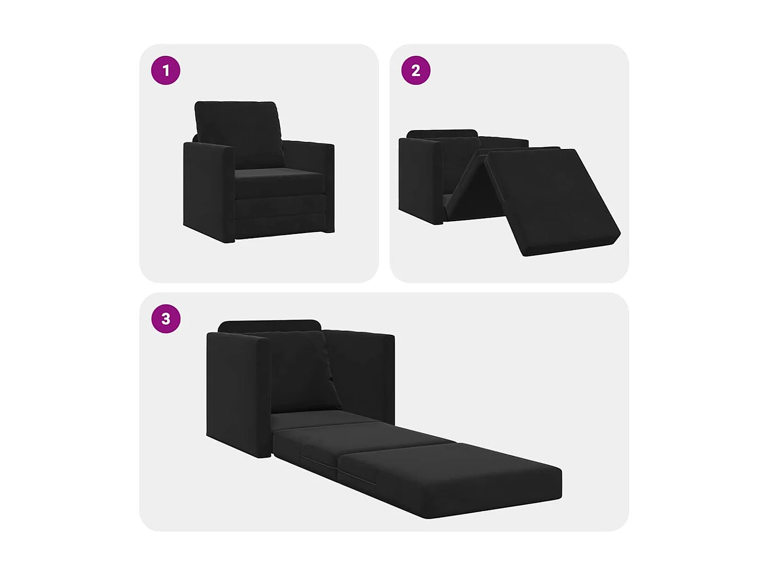 Canapé-lit avec coussin Noir 74 x 77 x 81 cm Velours