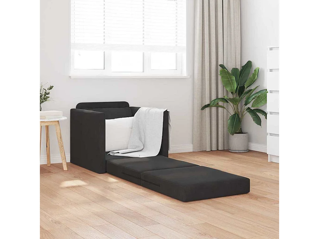 Divano letto con cuscino Nero 74 x 77 x 81 cm Velluto