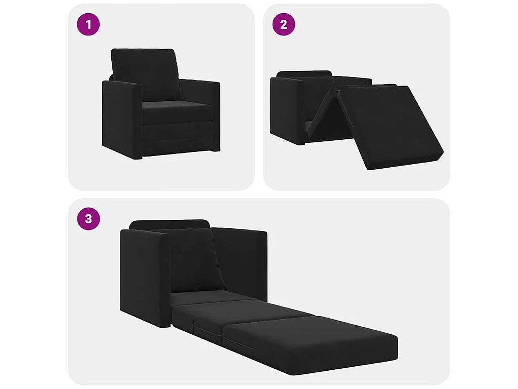 Divano letto con cuscino Nero 74 x 77 x 81 cm Velluto