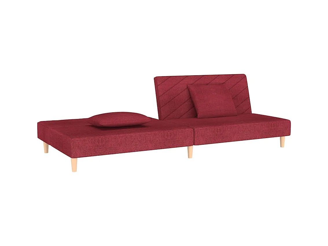 Divano letto a 2 posti con due cuscini in tessuto rosso bordeaux