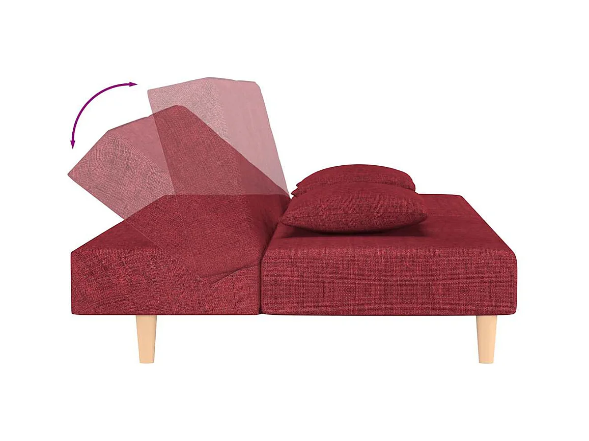 Divano letto a 2 posti con due cuscini in tessuto rosso bordeaux