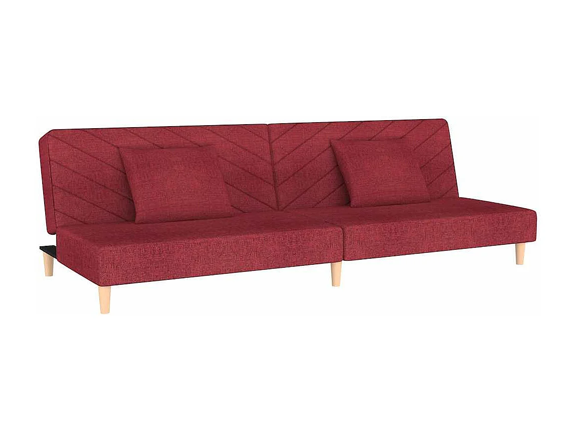 2-zits slaapbank met twee bordeauxrode stoffen kussens
