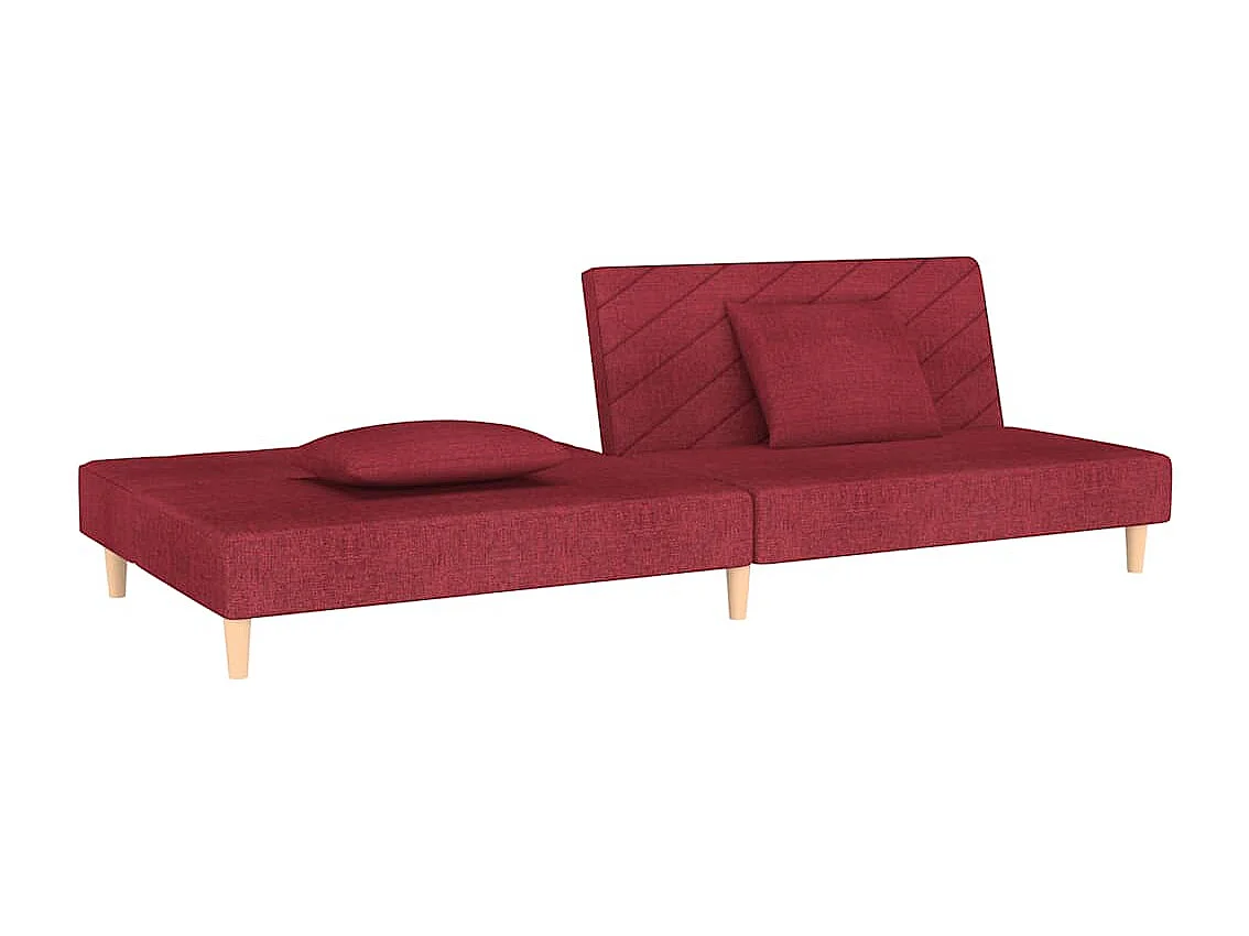 2-zits slaapbank met twee bordeauxrode stoffen kussens