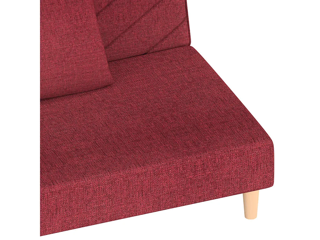 2-zits slaapbank met twee bordeauxrode stoffen kussens