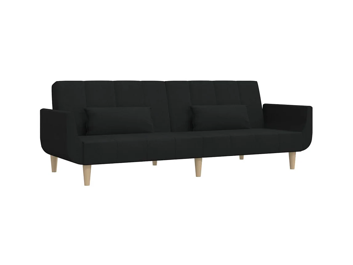 Sofá cama de 2 plazas con dos almohadas de tela negra