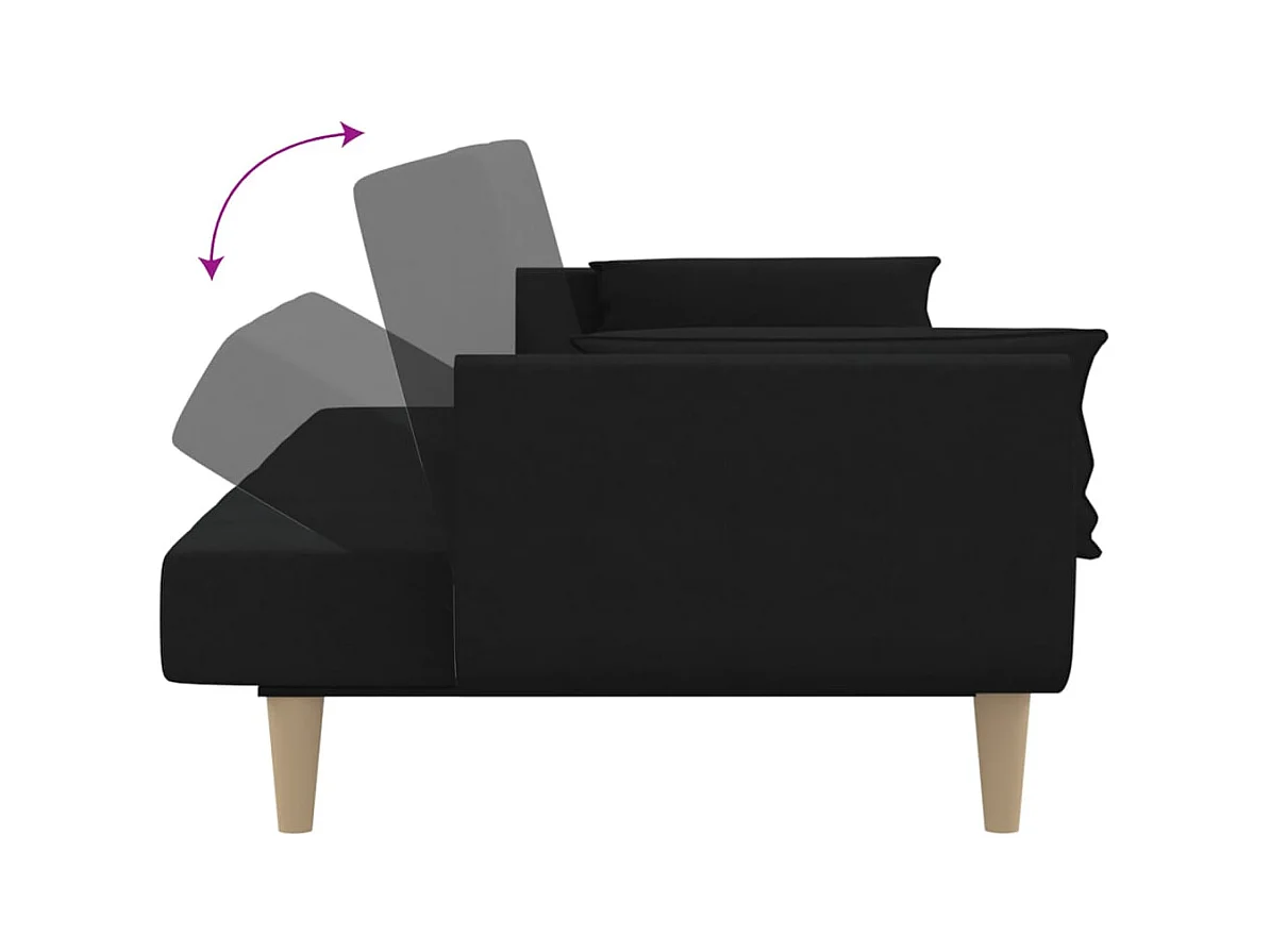 Sofá cama de 2 plazas con dos almohadas de tela negra