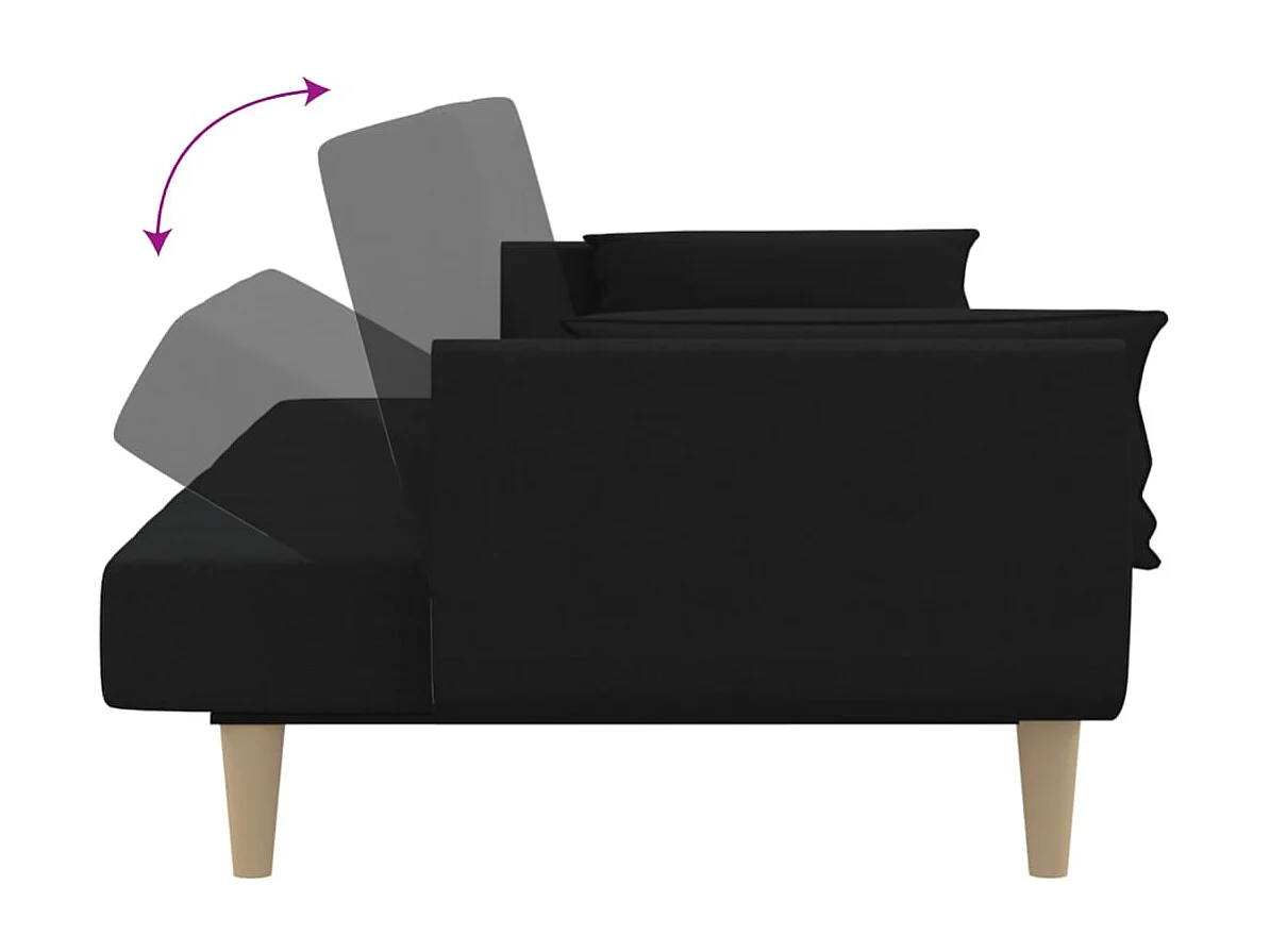 Sofá cama de 2 plazas con dos almohadas de tela negra