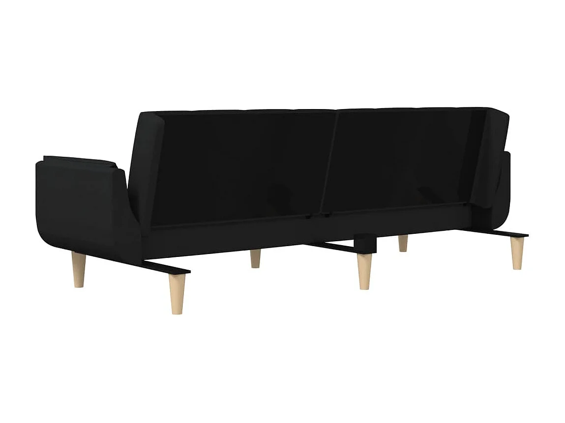 Sofá cama de 2 plazas con dos almohadas de tela negra