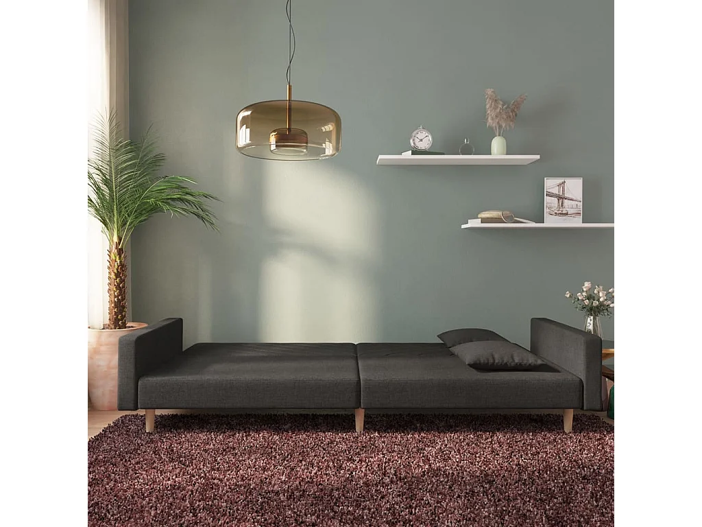 Sofá cama de 2 plazas con dos almohadas de tela negra