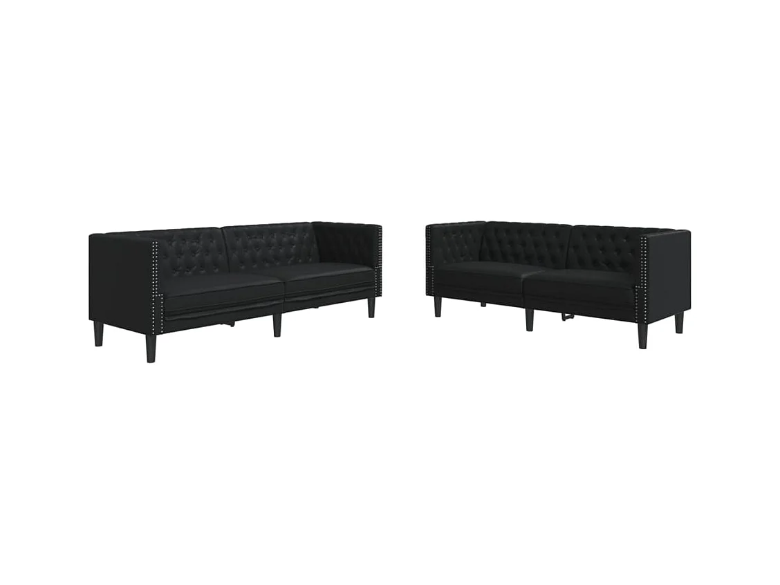 Set di divani Chesterfield in similpelle nera, 2 pezzi