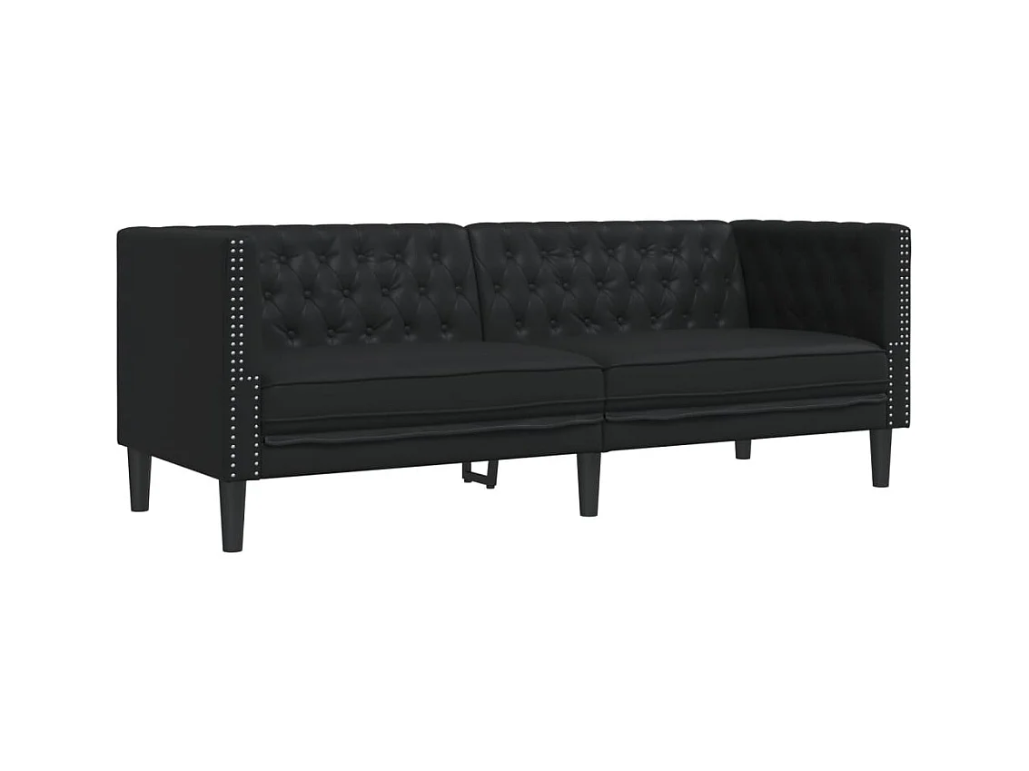 Set di divani Chesterfield in similpelle nera, 2 pezzi