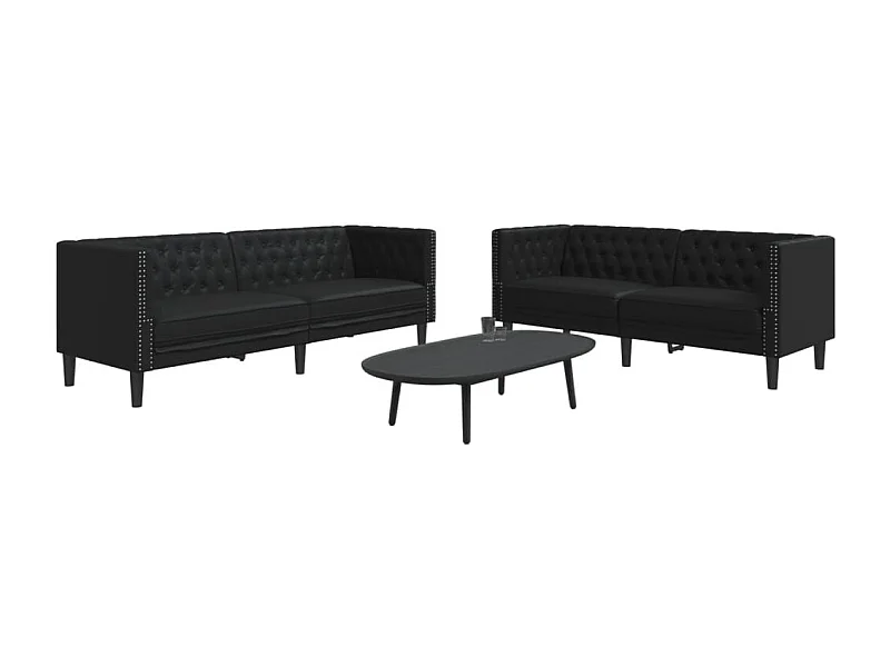 Ensemble de canapé Chesterfield 2 pcs noir similicuir