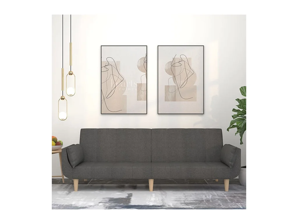 2-zits slaapbank met twee kussens, donkergrijze stof