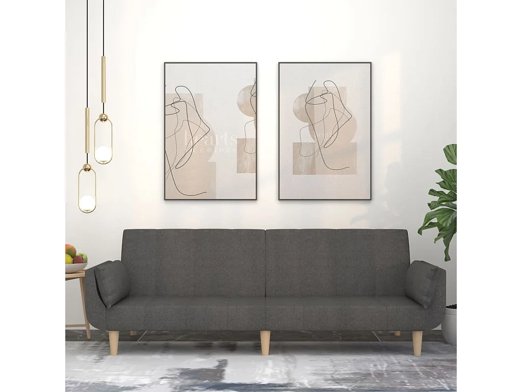 Sofá cama de 2 plazas con dos almohadas en tela gris oscuro