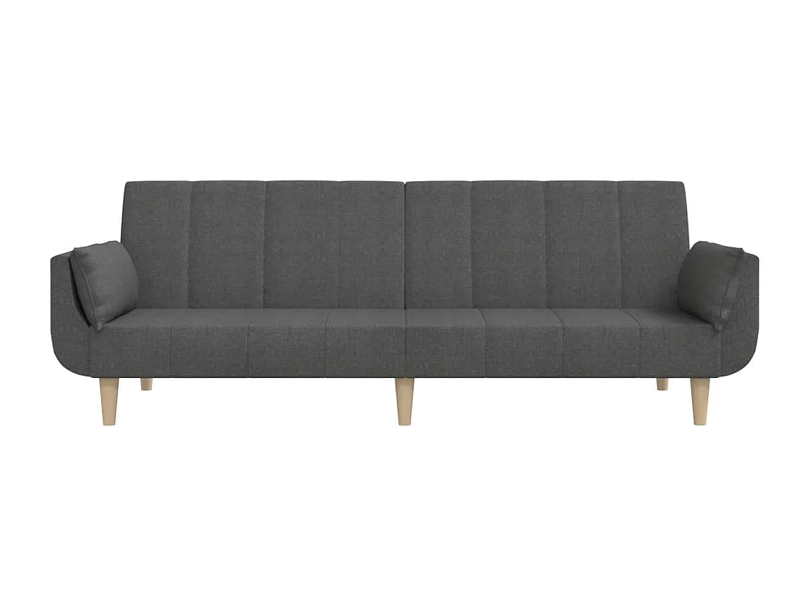 Sofá cama de 2 plazas con dos almohadas en tela gris oscuro
