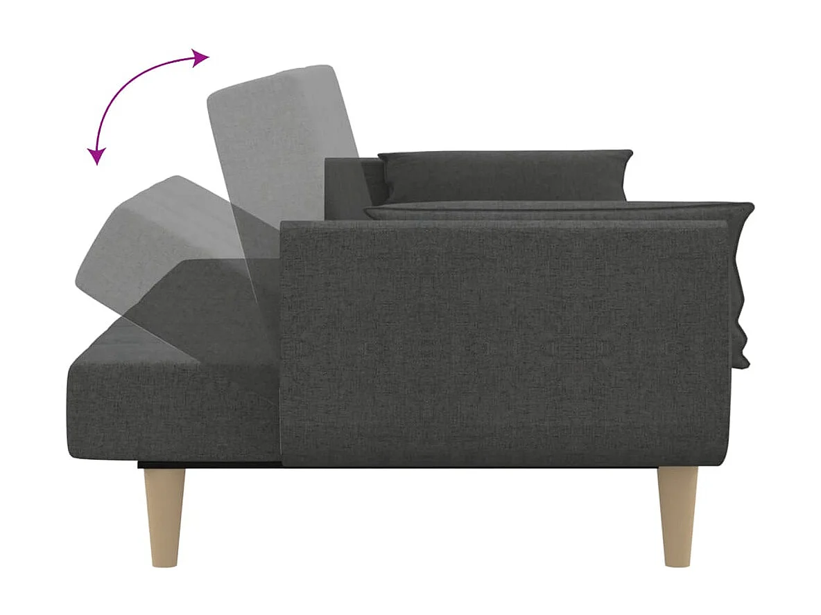 Sofá cama de 2 plazas con dos almohadas en tela gris oscuro