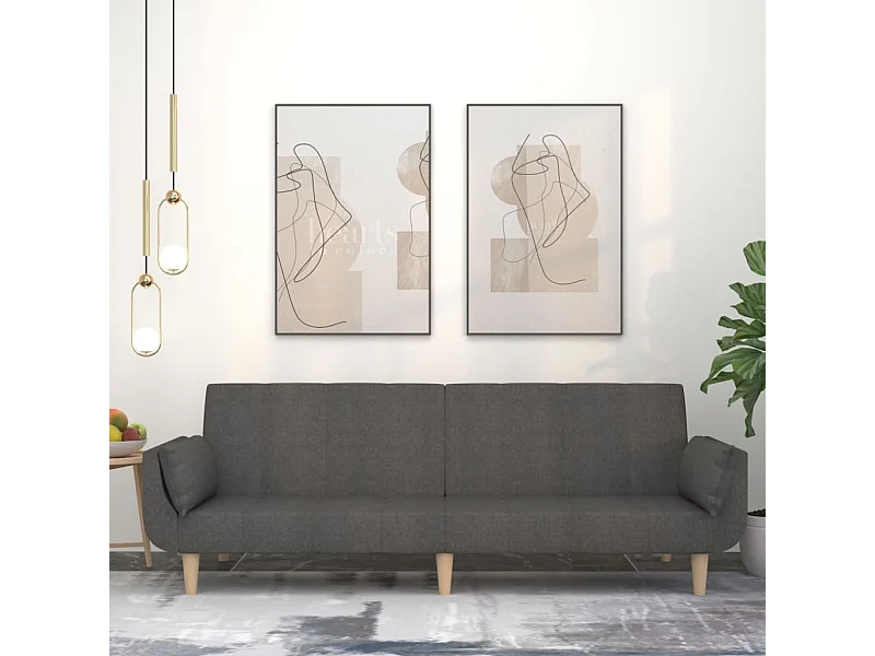 2-Sitzer-Schlafsofa mit zwei Kissen, dunkelgrauer Stoff