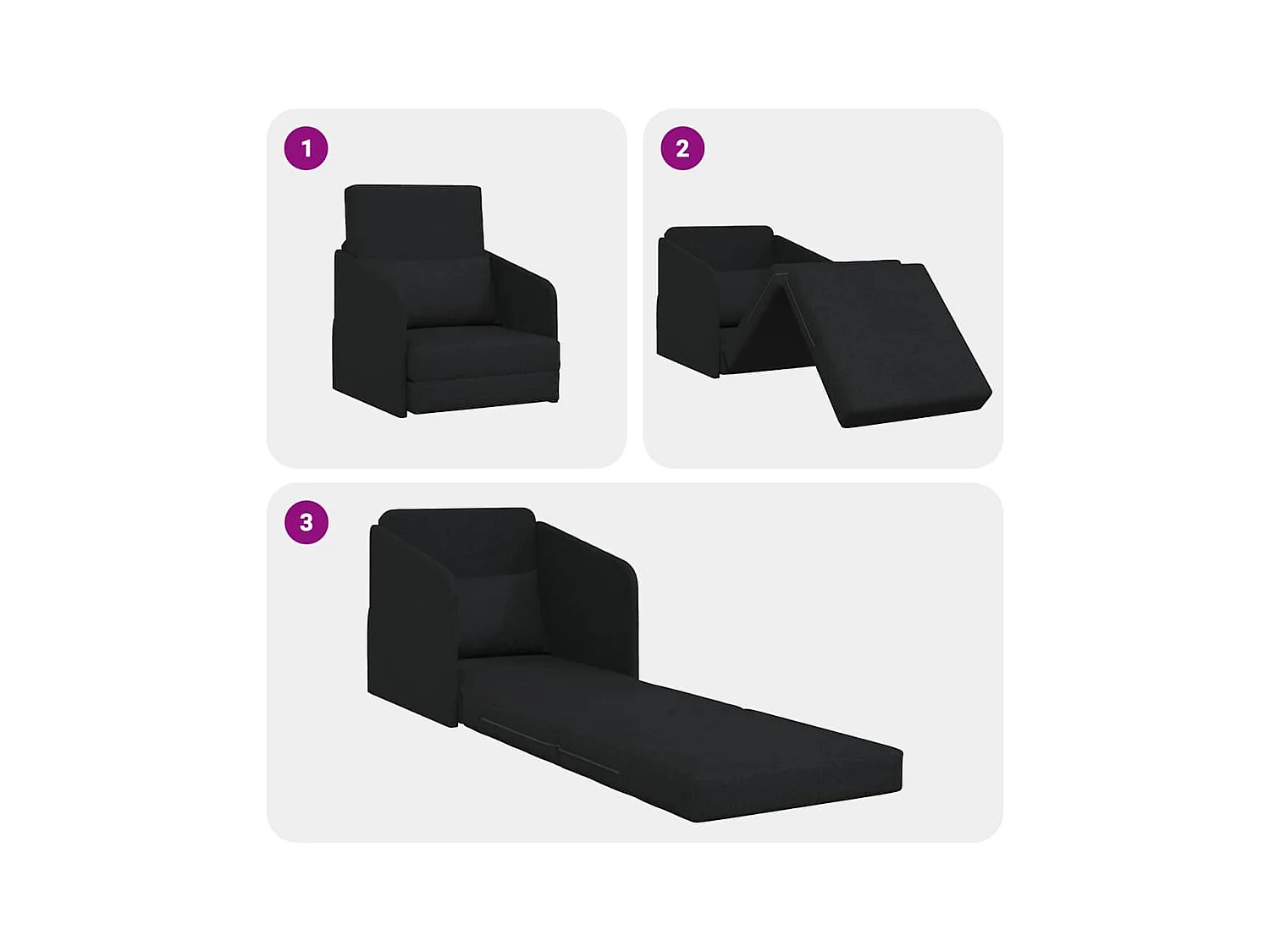 Divano letto nero 65 x 80 x 83 cm tessuto