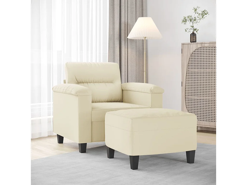 Fauteuil avec repose-pied Crème 60 cm Similicuir