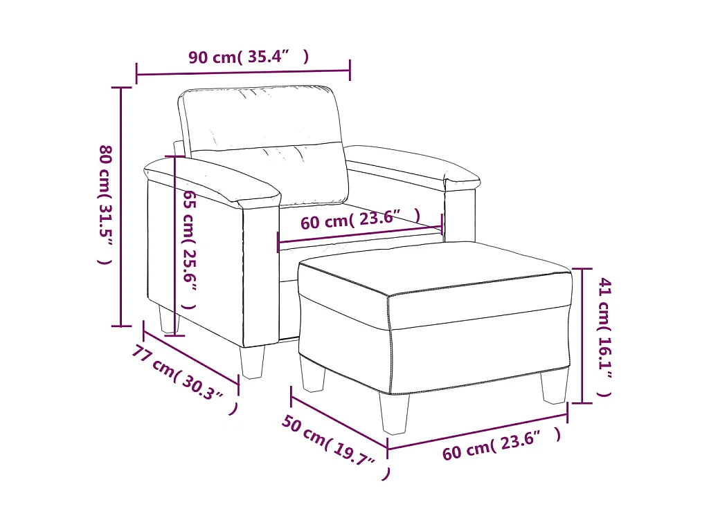 Fauteuil avec repose-pied Crème 60 cm Similicuir