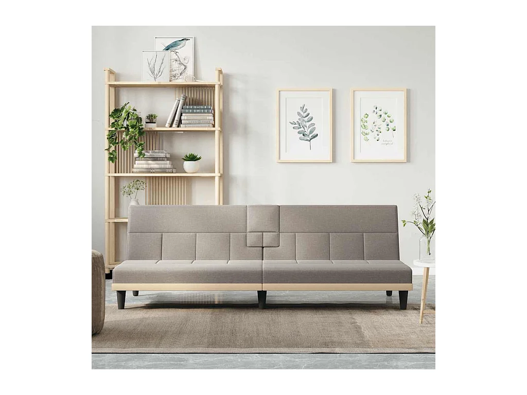 Divano letto con portabicchieri in tessuto tortora