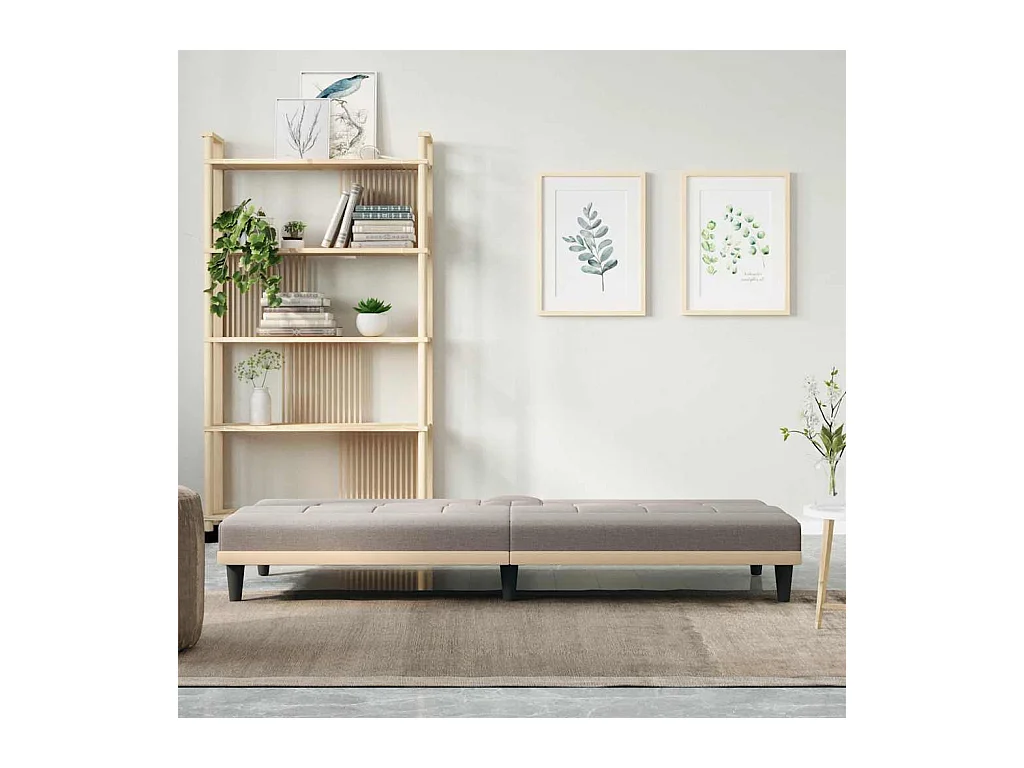 Divano letto con portabicchieri in tessuto tortora