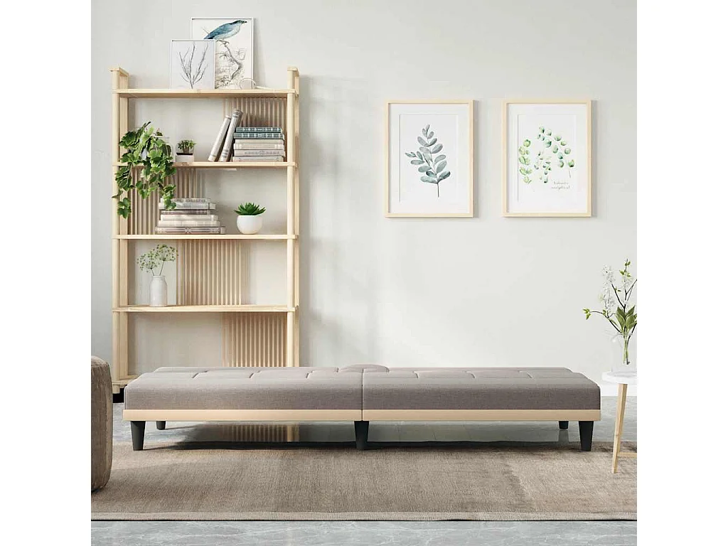 Sofá cama con portavasos en tela color topo