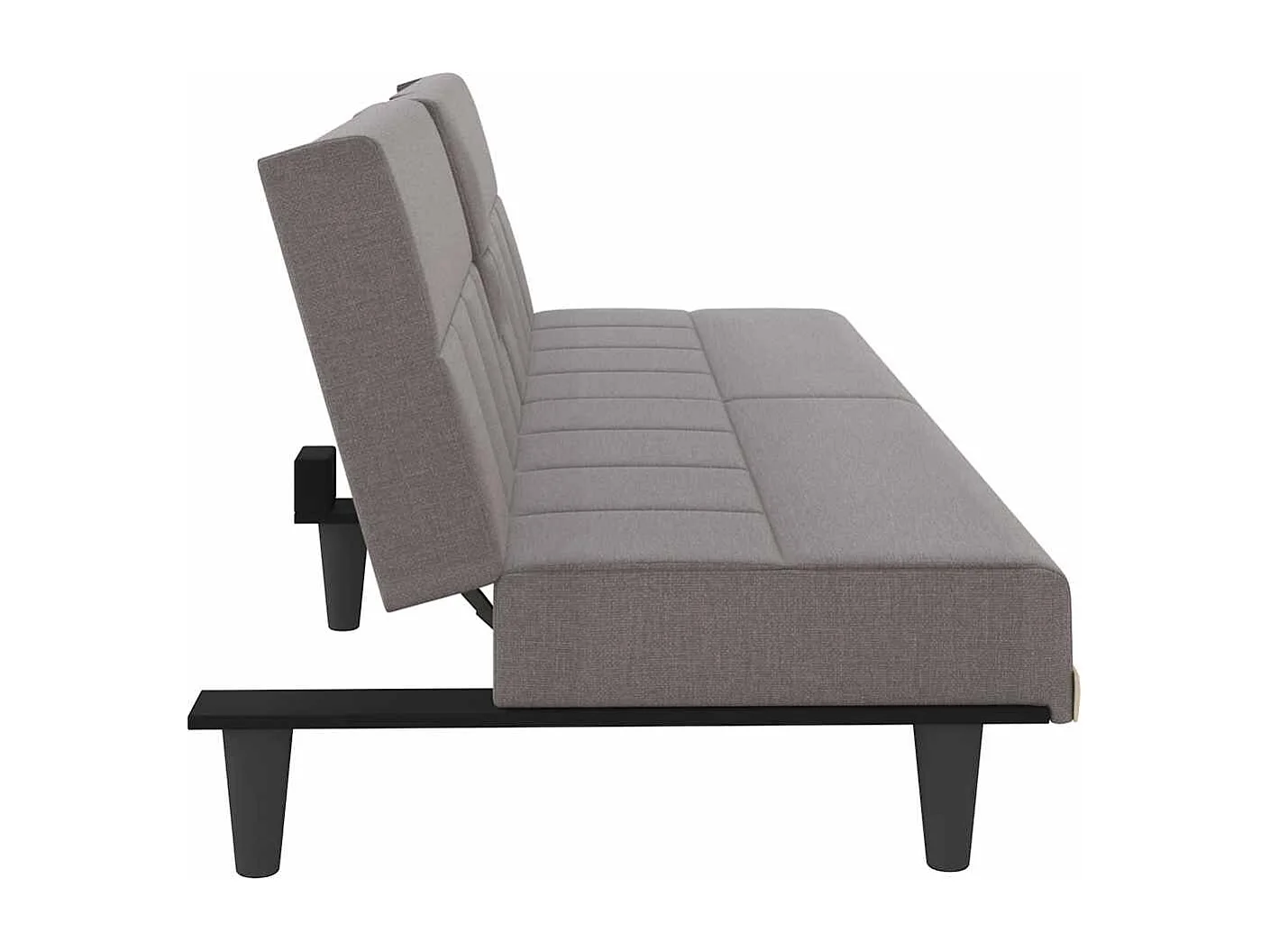 Sofá cama con portavasos en tela color topo