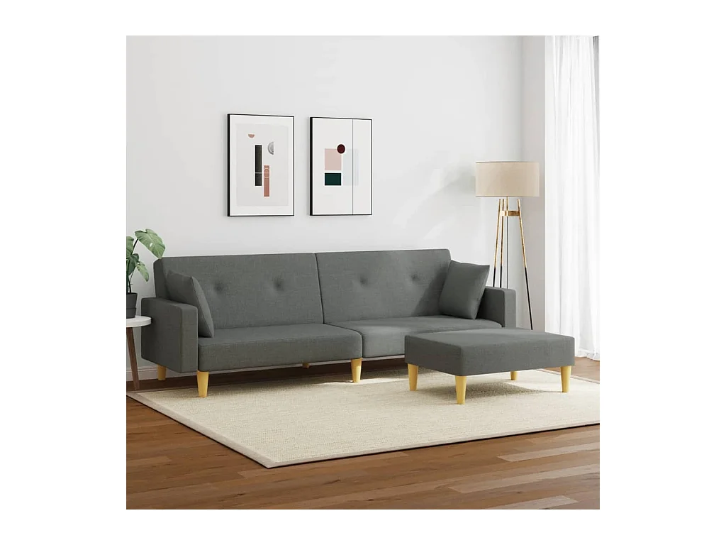 2-zits slaapbank met voetenbank donkergrijze stof