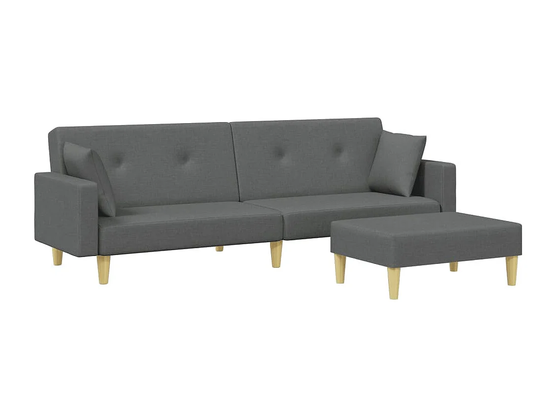 Sofá cama de 2 plazas con reposapiés de tela gris oscuro