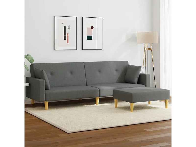 Sofá cama de 2 plazas con reposapiés de tela gris oscuro