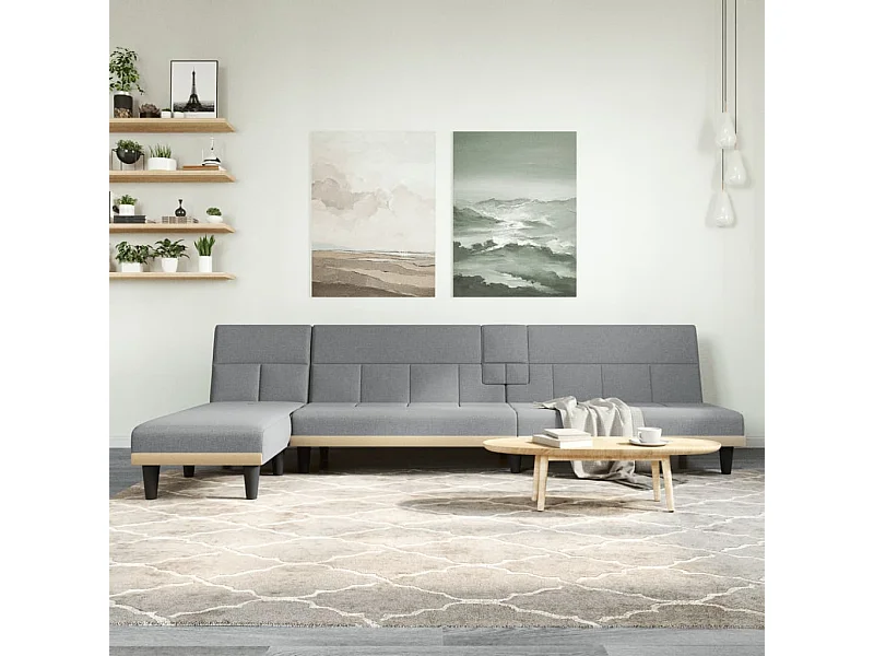 Divano letto a L grigio chiaro 255x140x70 cm tessuto